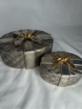 Vintage Godinger Silver ArtCo Trinket Box Set Gold Bow Silver Plated Jewelry Box